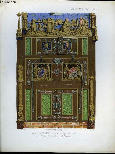 1 GRAVURE 19 COULEURS - 16 SIECLE - ARMOIRE EN CHENE SCULPTE ET PEIN A L'HOTEL DE VILLE DE LUNEBOURG