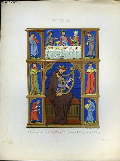 1 GRAVURE 19 COULEURS - 13 SIECLE - REPAS MYSTIQUE