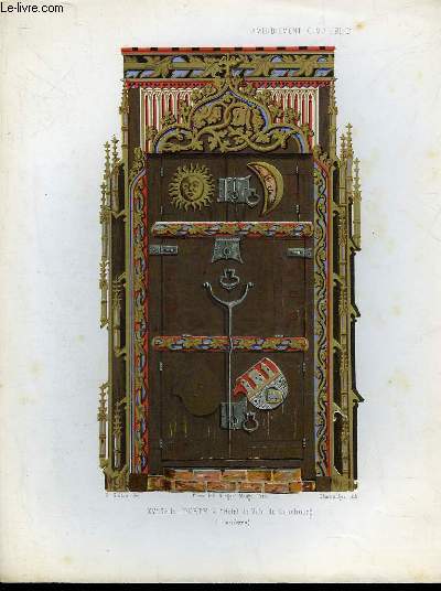 1 GRAVURE 19 COULEURS - AMEUBLEMENT CIVIL - 15 SIECLE PORTE DE L'HOTEL DE VILLE DE LUNEBOUG