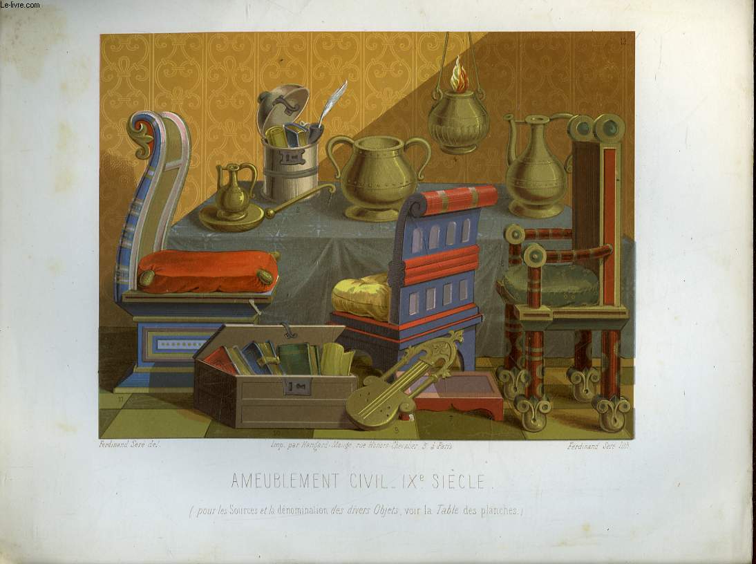 1 GRAVURE 19 COULEURS - AMEUBLEMENT CIVIL - 9 SIECLE