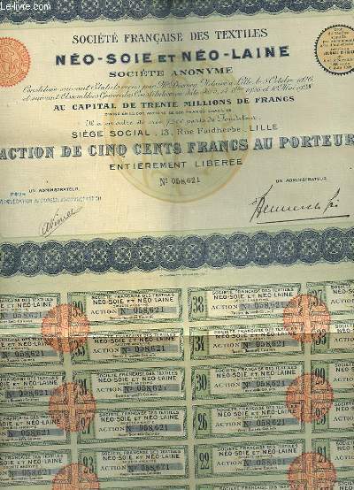 1 ACTION DE CINQ CENTS FRANCS AU PORTEUR