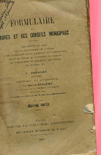 FORMULAIRE DES MAIRES ET DES CONSEILS MUNICIPAUX