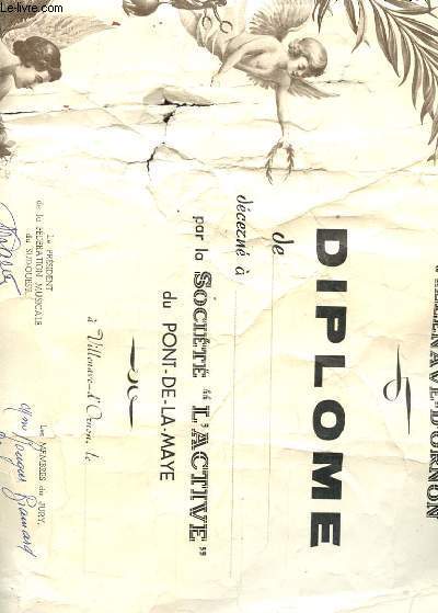 DIPLOME DE MUSIQUE DECERNE A UN MUSICIEN