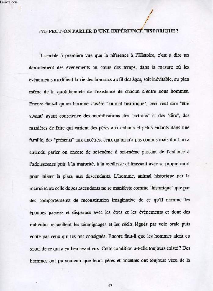 'PEUT-ON PARLER D'UNE EXPERIENCE HISTORIQUE ?' (MANUSCRIT)
