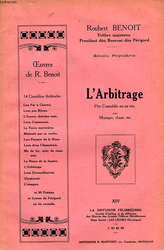 L'ARBITRAGE, PITO COUMEDIO EN UN ACTE