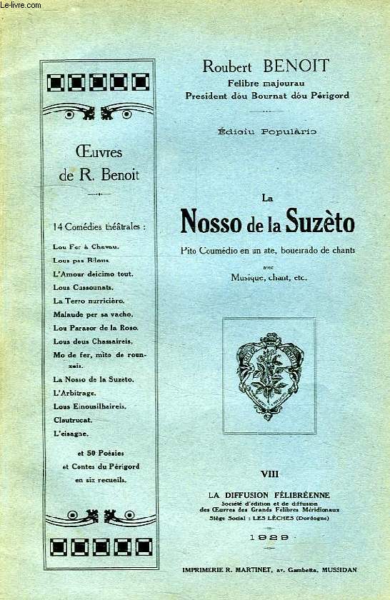 LA NOSSO DE LA SUZETO, PITO COUMEDIO EN UN ACTE, BOUEIRADO DE CHANTS