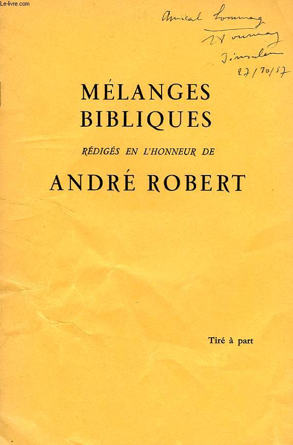 MELANGES BIBLIQUES EN L'HONNEUR DE ANDRE ROBERT, EXTRAIT, SUR QUELQUES RUBRIQUES DES PSAUMES
