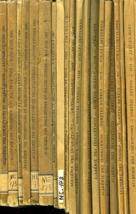 ACADEMIE DES INSCRIPTIONS & BELLES-LETTRES, COMPTES RENDUS DES SEANCES DE L'ANNEE, 1900-1970, 35 NUMEROS (INCOMPLET)