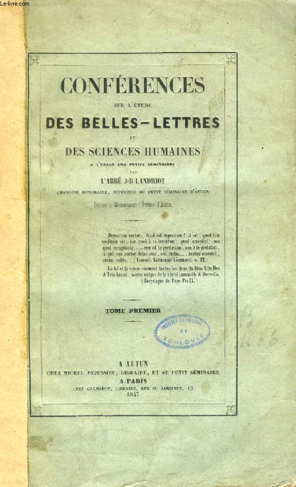 CONFERENCES SUR L'ETUDE DES BELLES-LETTRES ET DES SCIENCES HUMAINES, 2 TOMES