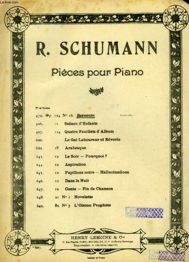 PIECES POUR PIANO OP 124 N 16 BERCEUSE