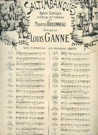 LES SALTIMBANQUES OPERA COMIQUE EN 3 ACTES ET 4 TABLEAUX DE MAURICE ORDONNEAU.