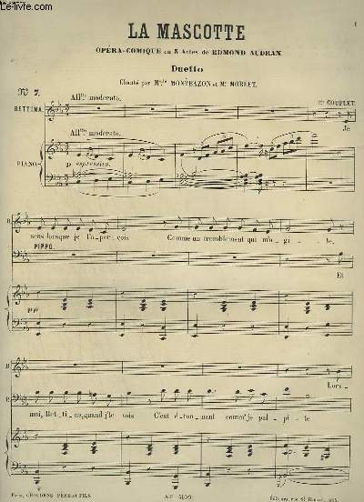 LA MASCOTTE - DUETTO N7 POUR PIANO ET CHANT.