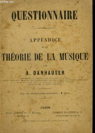 QUESTIONNAIRE - APPENDICE DE LA THEORIE DE LA MUSIQUE