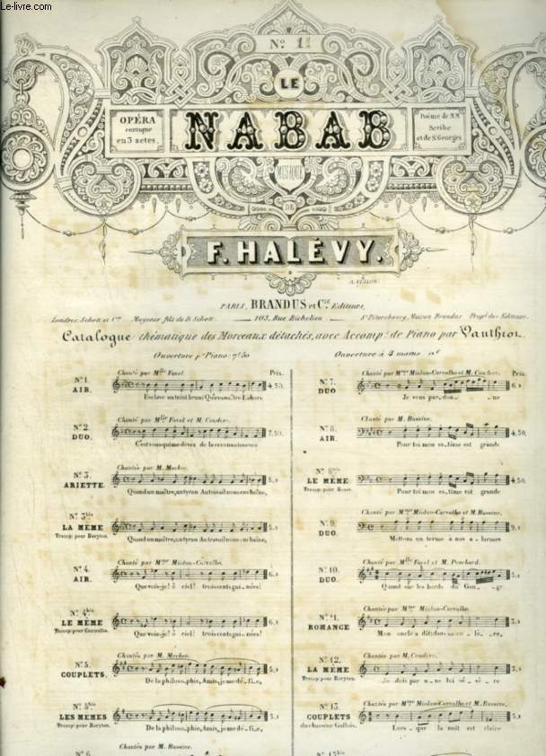 LE NABAB - N11 : ROMANCE POUR PIANO ET CHANT AVEC PAROLES.