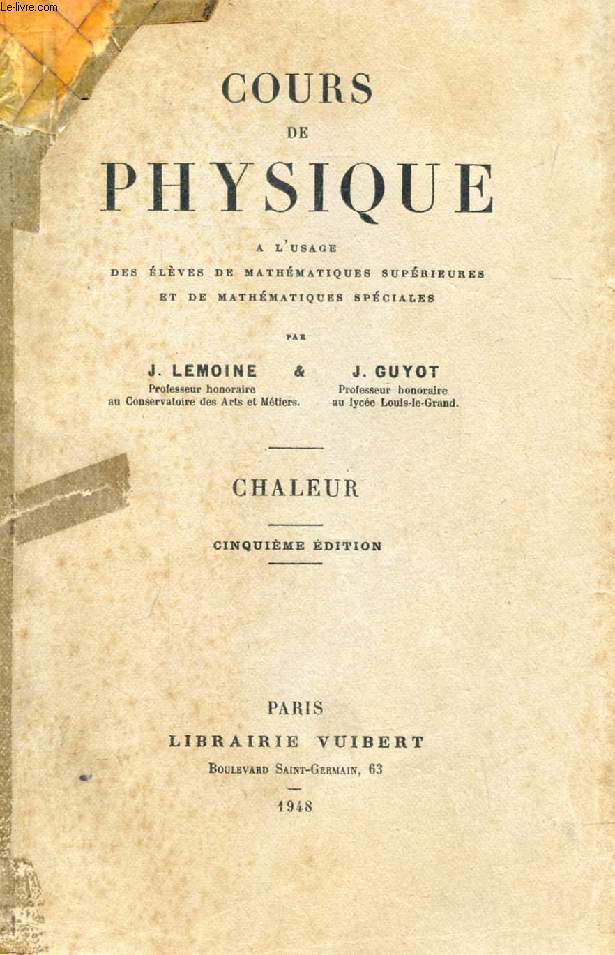 COURS DE PHYSIQUE, CHALEUR