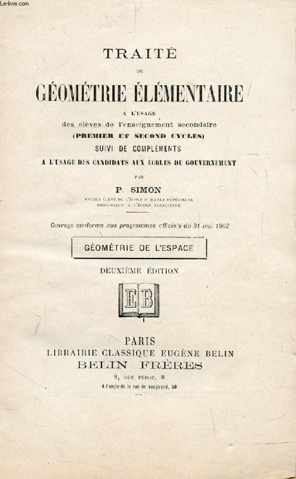 TRAITE DE GEOMETRIE ELEMENTAIRE, GEOMETRIE DE L'ESPACE