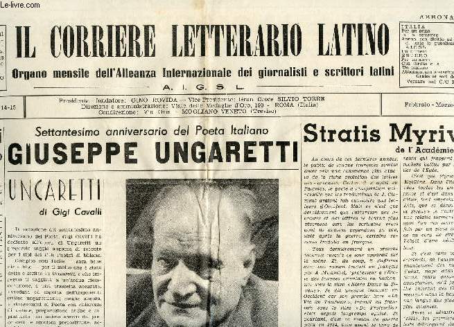 IL CORRIERE LETTERARIO LATINO, ANNO IV, N 14-15, FEBB.-MARZO 1959, ORGANO MENSILE DELL'ALLEANZA INTERNAZIONALE DEI GIORNALISTI E SCRITTORI LATINI
