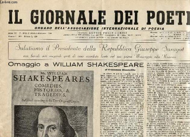 IL GIORNALE DEI POETI, ANNO XI, N 10-11-12, OTT.-DIC. 1964, ORGANO DELL'ASSOCIAZIONE INTERNAZIONALE DI POESIA