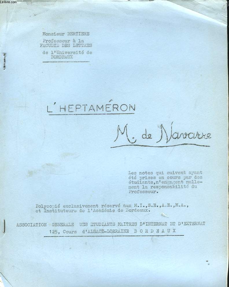 L'Heptamron. M. de Navarre