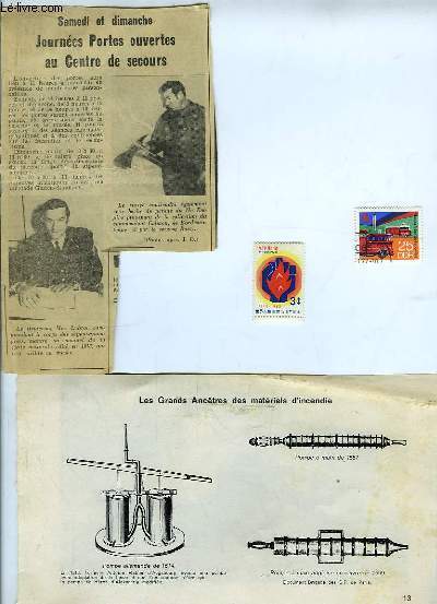 Lot de un timbre japonais de Ryukyus + 1 timbre allemand des Sapeurs-Pompiers + Un Fac-Simil d'une planche philatliquede la  Fdration des Sapeurs-Pompiers + 1 article de journal sur 