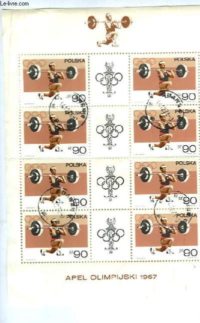 Collection de 8 timbres-poste (en bloc, 8 timbres identiques) oblitrs, de Pologne. Srie Jeux Olympiques.