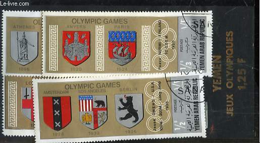 Pochette de 4 timbres-poste oblitrs,  du Yemen. Srie Jeux Olympiques, Paris 1920.