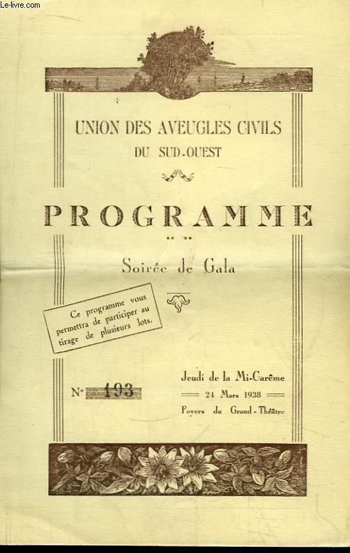 Programme de l'Union des Aveugles Civils du Sud-Ouest. Soire de Gala : Un Cocktail de Danses.