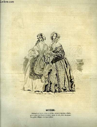 Le Charivari N144 - 9me anne. Modes - Redingote de batiste, tablier de taffetas, bonnet de dentelle - Gagelin-Apigez.