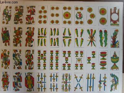 Une planche de 40 cartes de jeux (de Tarot ?)