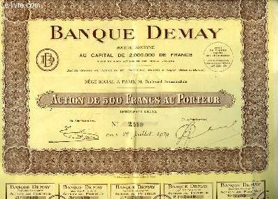 1 ACTION DE CINQ CENTS FRANCS AU PORTEUR -