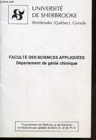 FACULTE DES SCIENCES APPLIQUEES - DEPARTEMENT DE GENIR CHIMIQUE